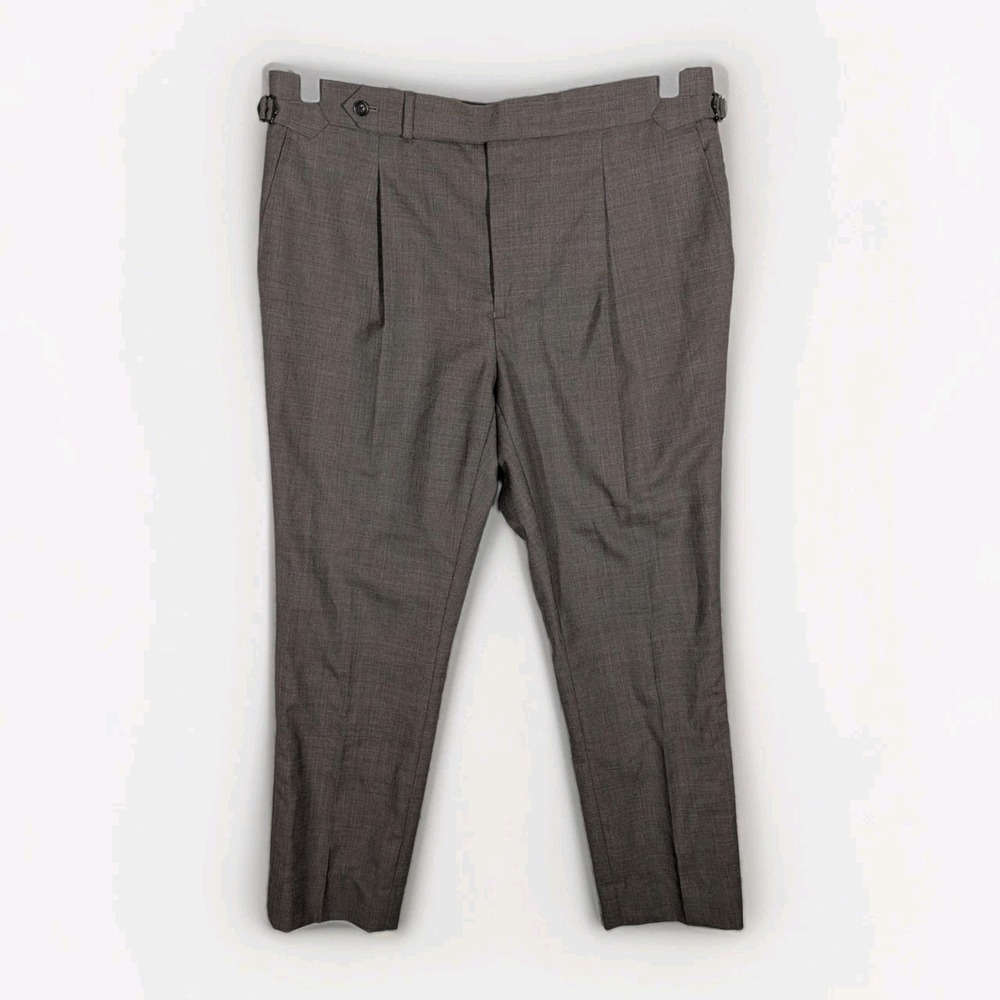 Spier Mackay High Rise Trousers Mens 36x29 Slim Pleated Side Adjusters Taupe EUC